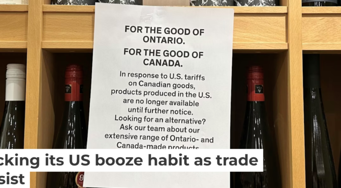 One of the most visible ways that Canada responded to President Donald Trump’s tariffs was by sharply restricting U.S. alcohol sales. AP Photo/Jill Colvin